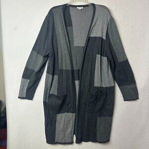 J Jill cardigan sz‎ XL long line open gray colorblock minimalist bamboo rayon